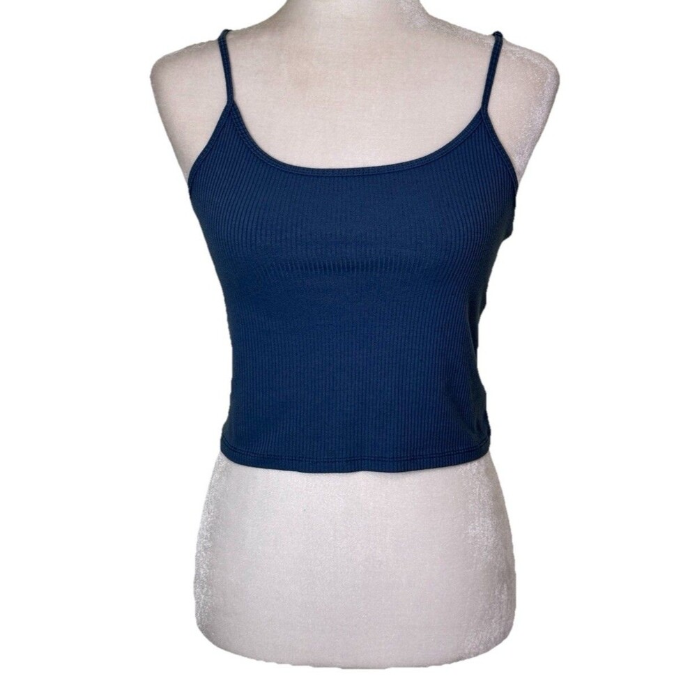 American Eagle Woman’s Navy Ribbed Crop Cami Tank Top Spaghetti Straps Stretch M